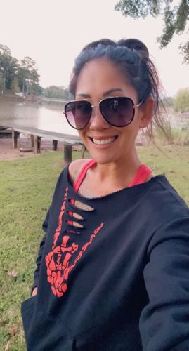 Customer photo review of 152 - Red Regret Wide Neck Sweatshirt