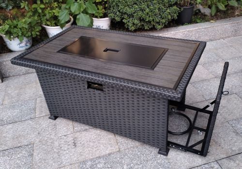 Customer photo review of 44" Propane Gas Fire Pit Table 50000 BTU Auto-Ignition with Windguard, Glass Stone, Black
