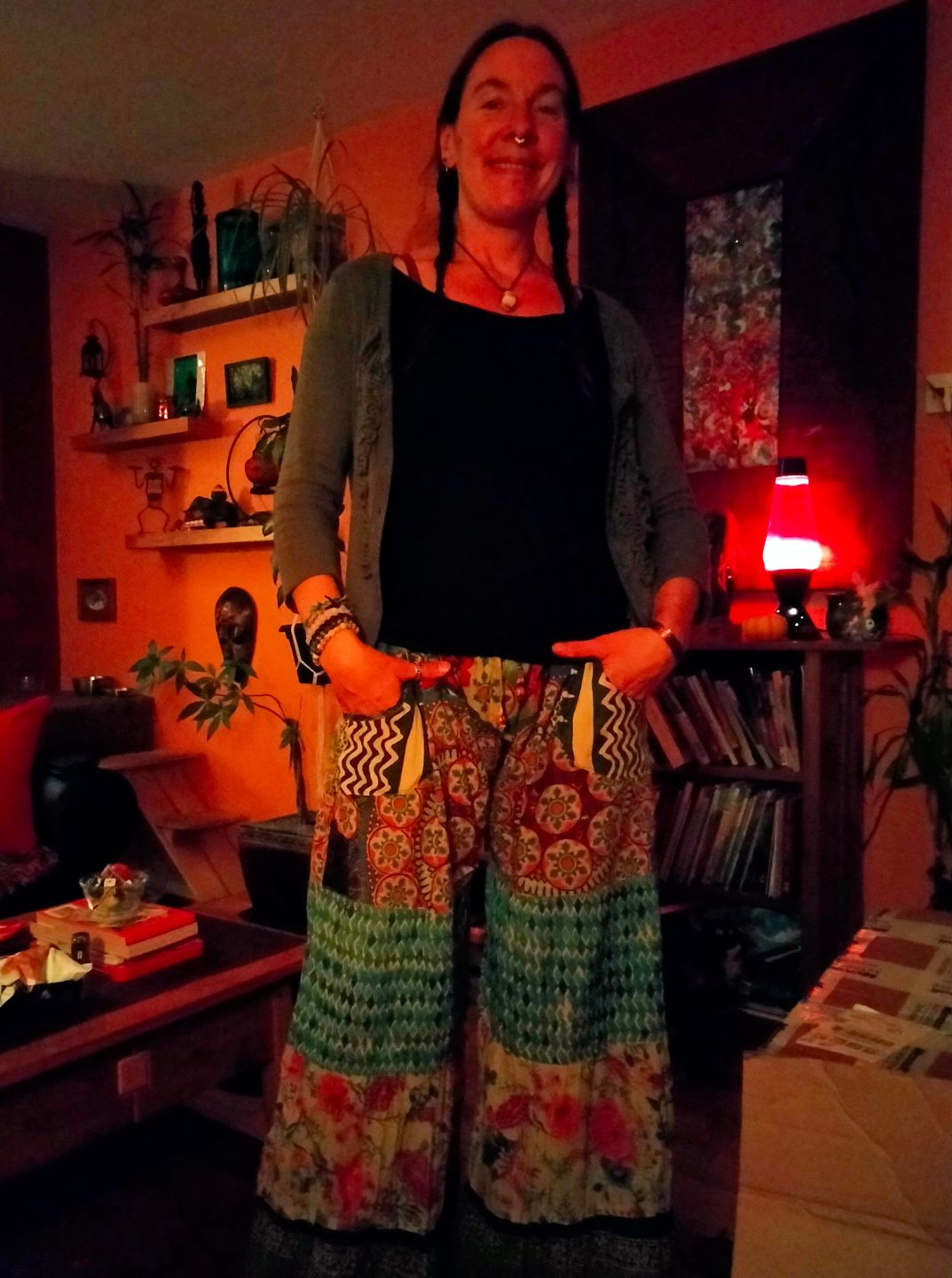 Customer photo review of Far Out Flare Patchwork Pants