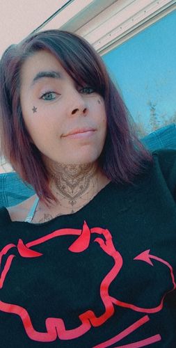 Customer photo review of 61 - Driven Doll Symbol Wide Neck Crop Sweatshirt