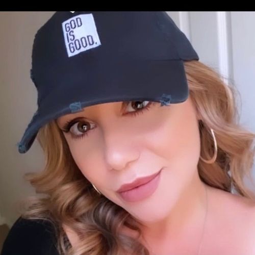 Customer photo review of God Is Good Wht and Black Distressed Dad Hat