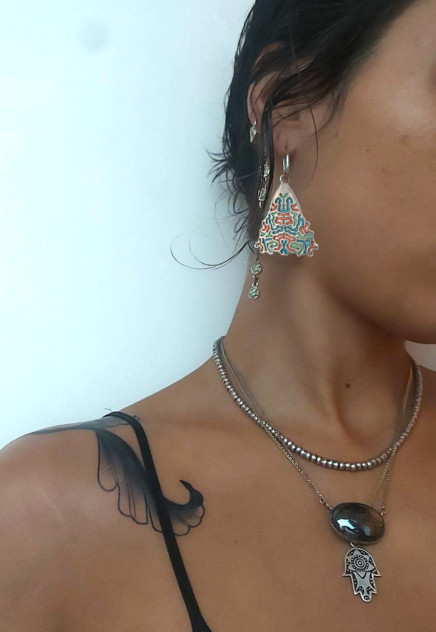 Customer photo review of Reaction Diffusion earrings, sterling silver Colorful resin earrings