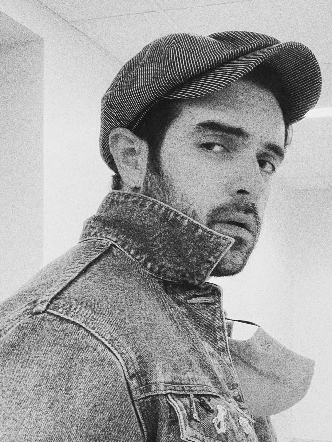 Customer photo review of Striped Denim Newsboy Cap