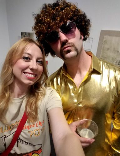 Customer photo review of Mens Metallic Shiny Nightclub Styles Long Sleeve Button Down Dress Shirts