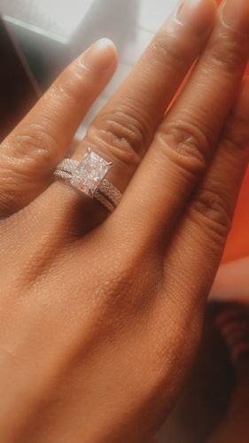 Customer photo review of Louily Radiant Cut 3.5 Ct White Stone 3PC Wedding Set In Sterling Silver