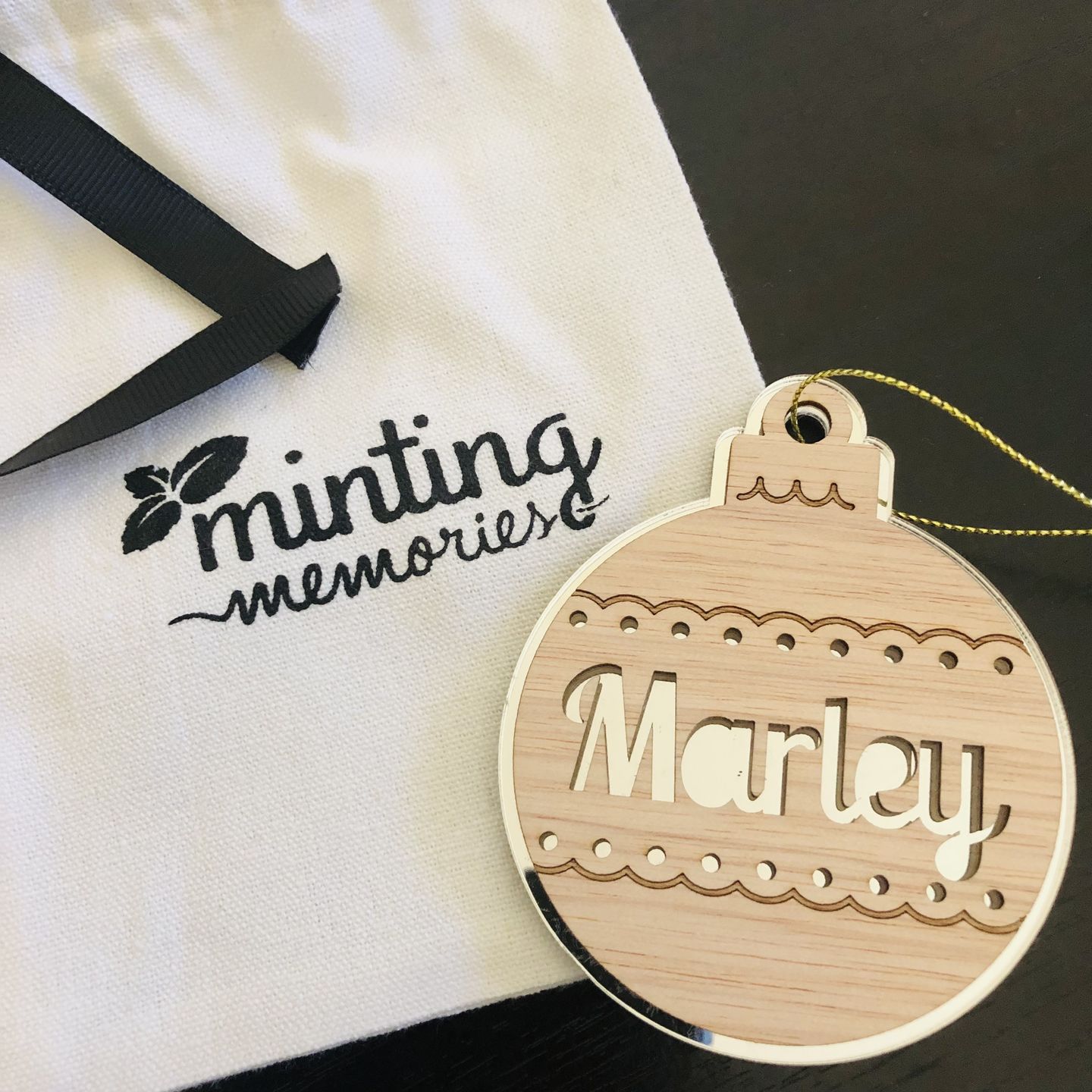 Customer photo review of Personalised Mirror and Wood Christmas Ornaments