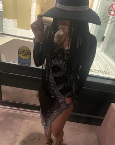 Customer photo review of Sequined Striking Irregular Cut Out Mini Dress