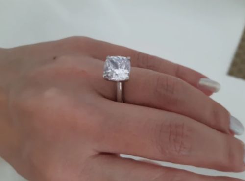 Customer photo review of Cushion Cut Solitaire Ring 925 Sterling Silver Rings