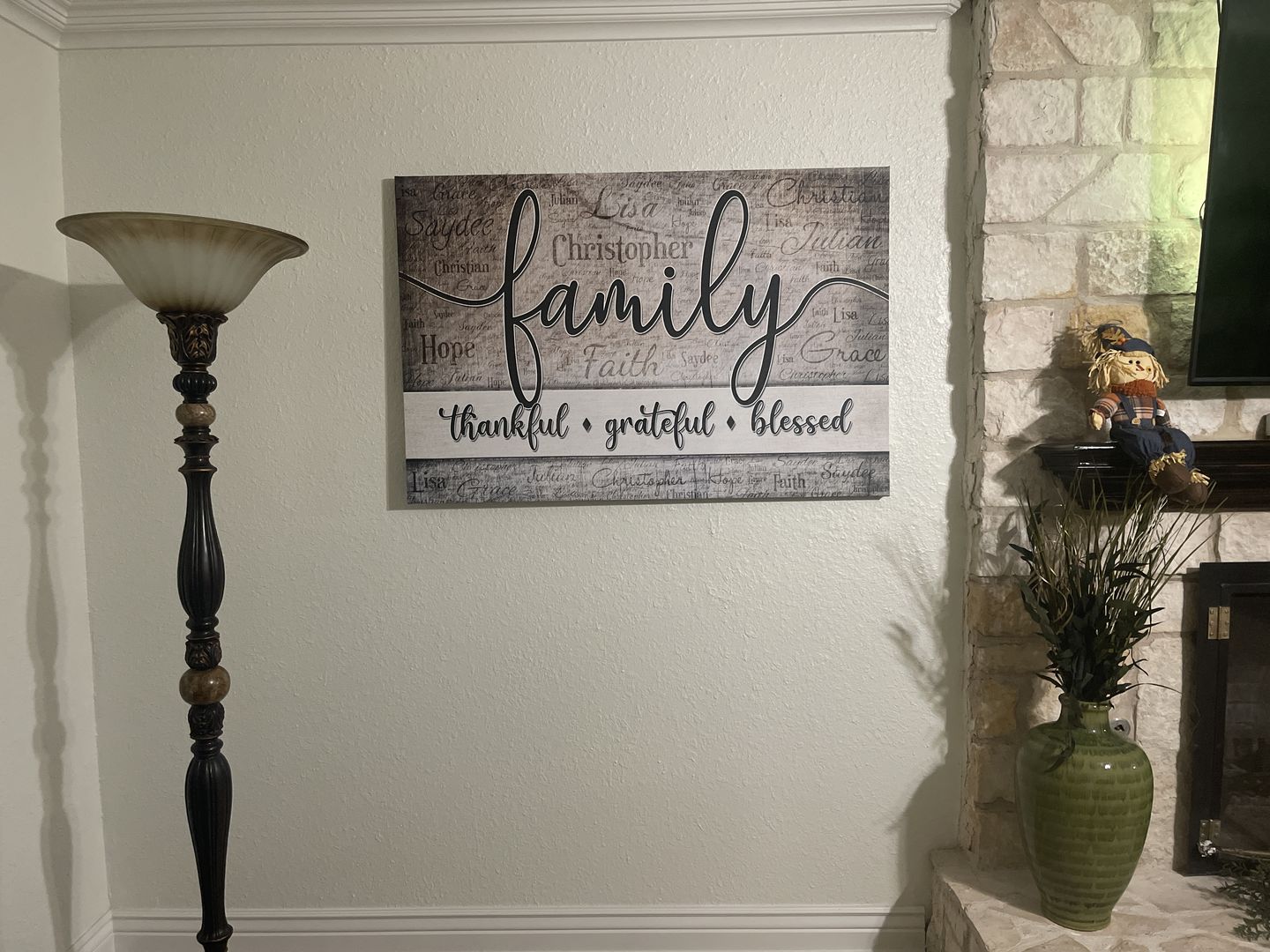Customer photo review of Personalized "Family - Thankful, Grateful, Blessed" Names On Background Premium Canvas