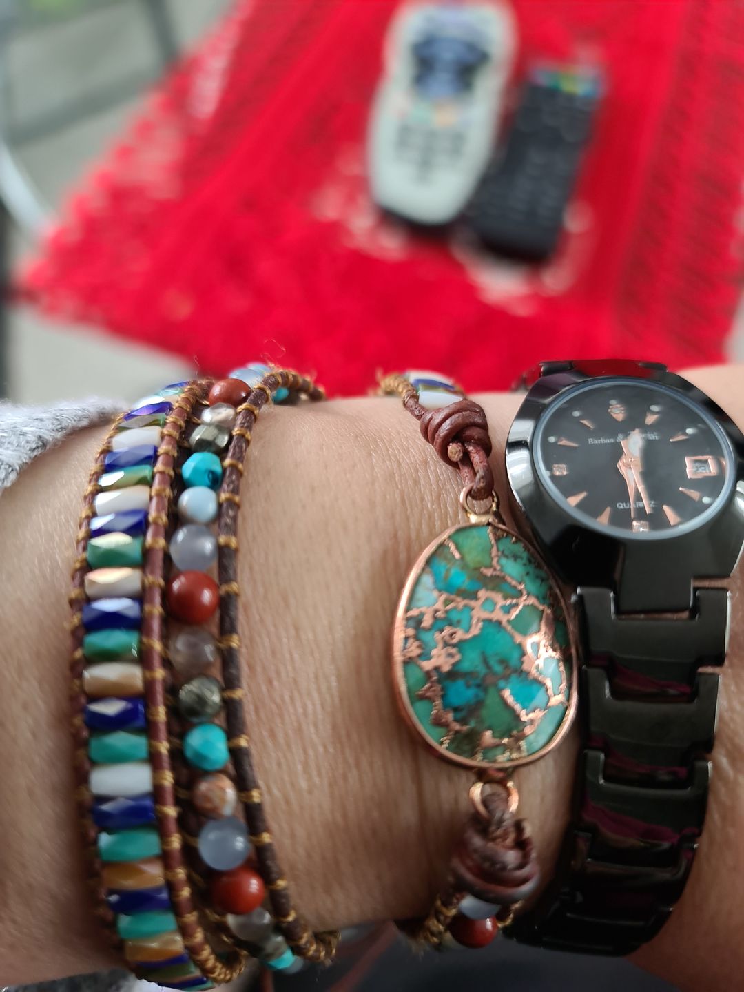 Customer photo review of Natural Turquoise & Jasper Wrap Bracelet