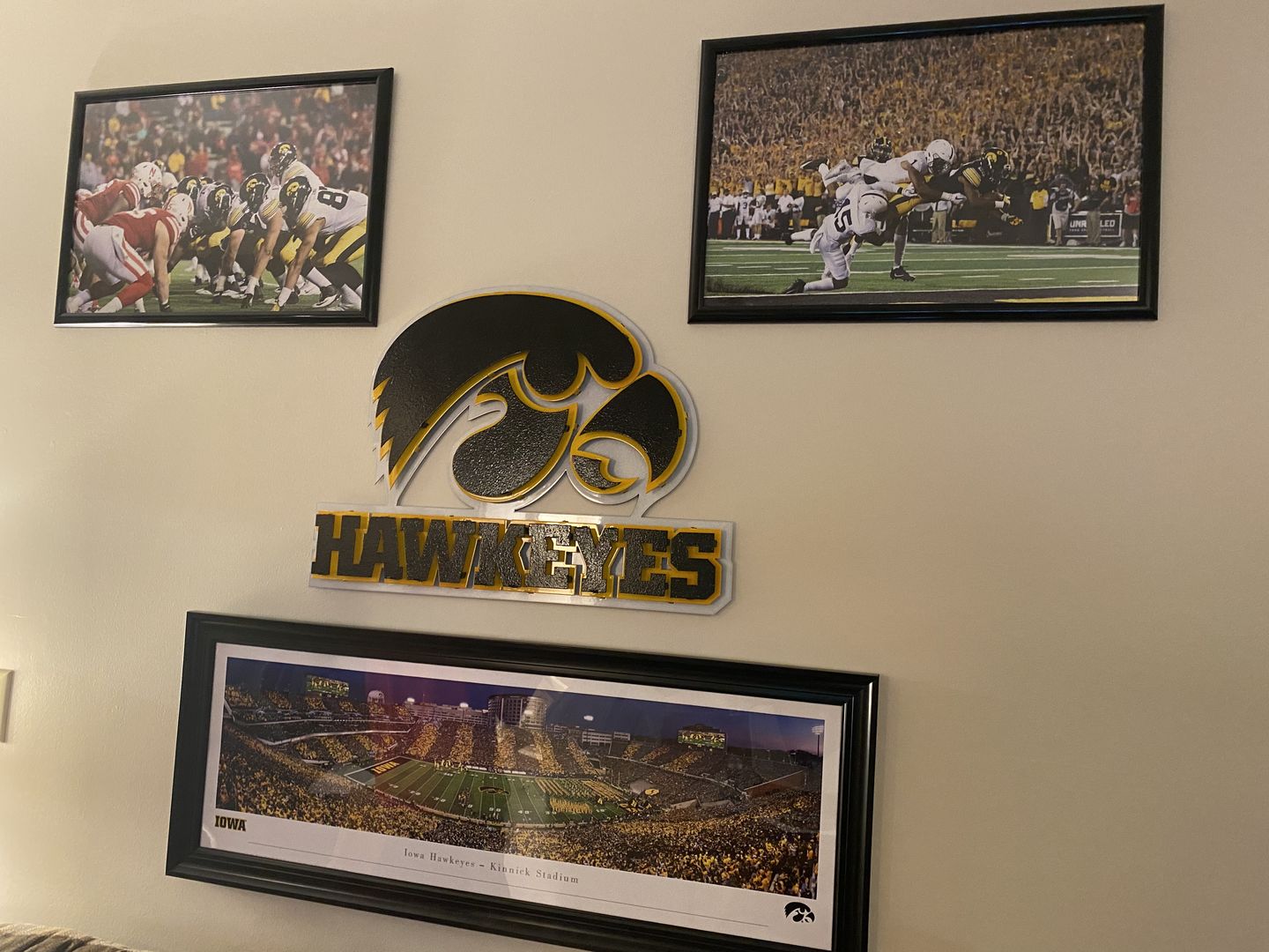 Customer photo review of Iowa Hawkeyes Mascot with "HAWKEYES"  3D Metal Art 27" X 19.5"
