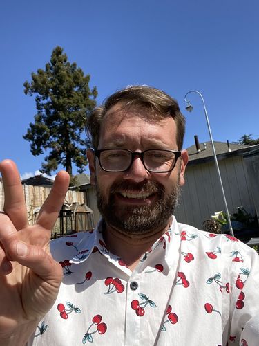 Customer photo review of Men's Cherry Print Tropical Hawaiian Cotton Shirt