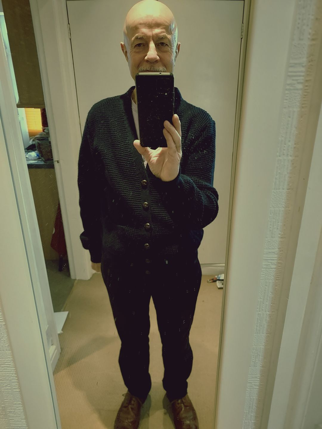 Customer photo review of Waffle Knit Cardigan - Navy