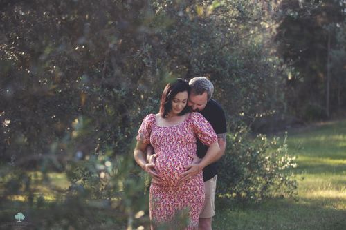 Customer photo review of Confetti Shirred Maternity Dress