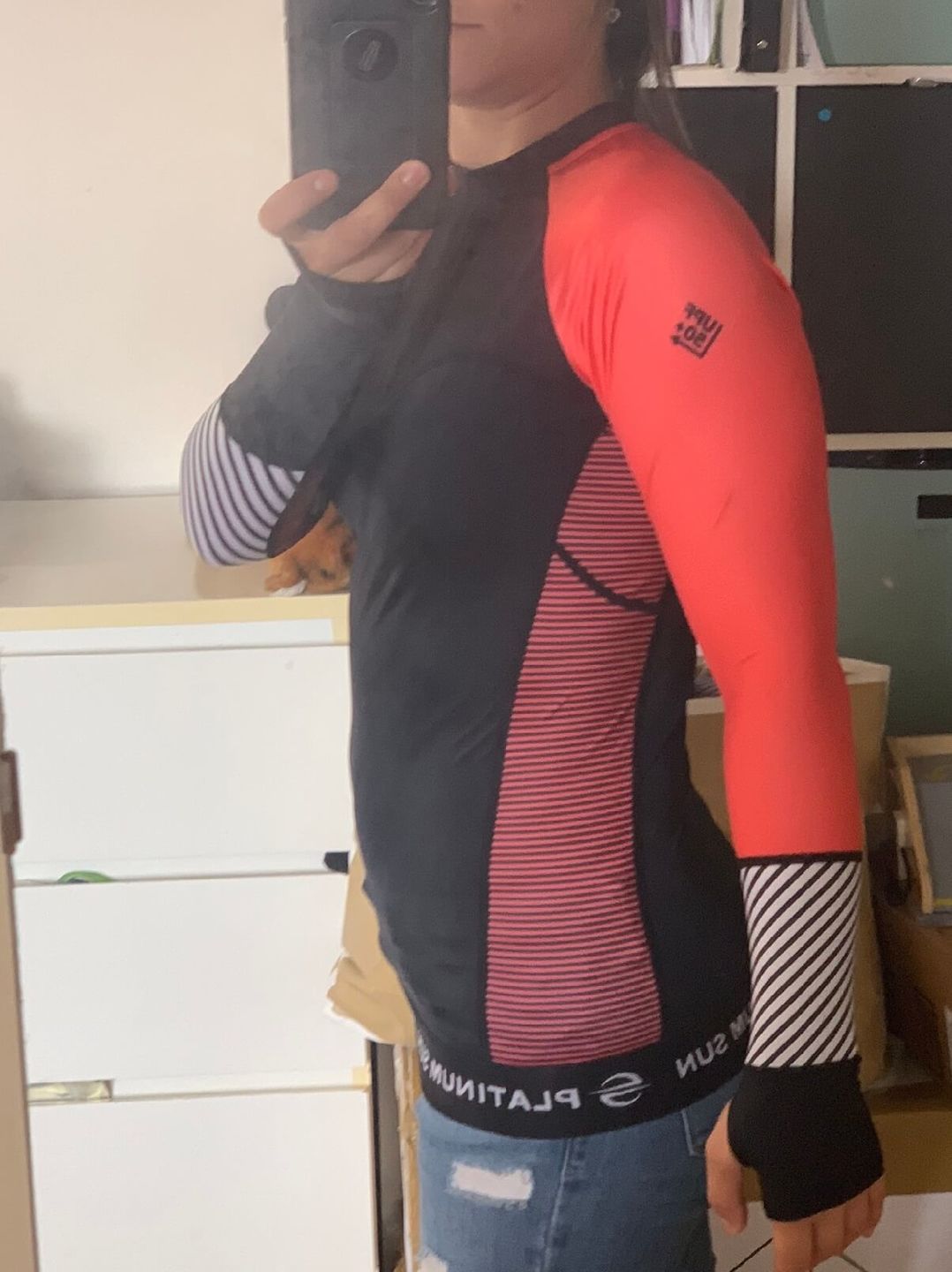 Customer photo review of Long Sleeve Swim Shirt for Women UPF 50+ | Stripes - Coral