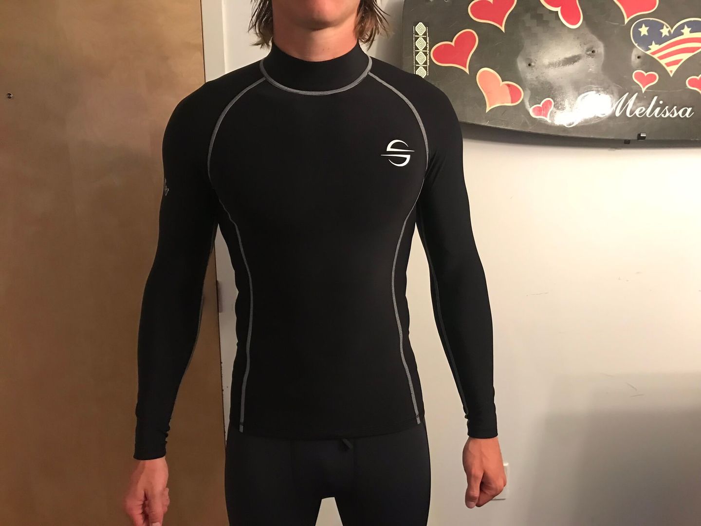 Customer photo review of Long Sleeve Fleece Thermo Rash Guard Unisex UPF 50+ |  Black