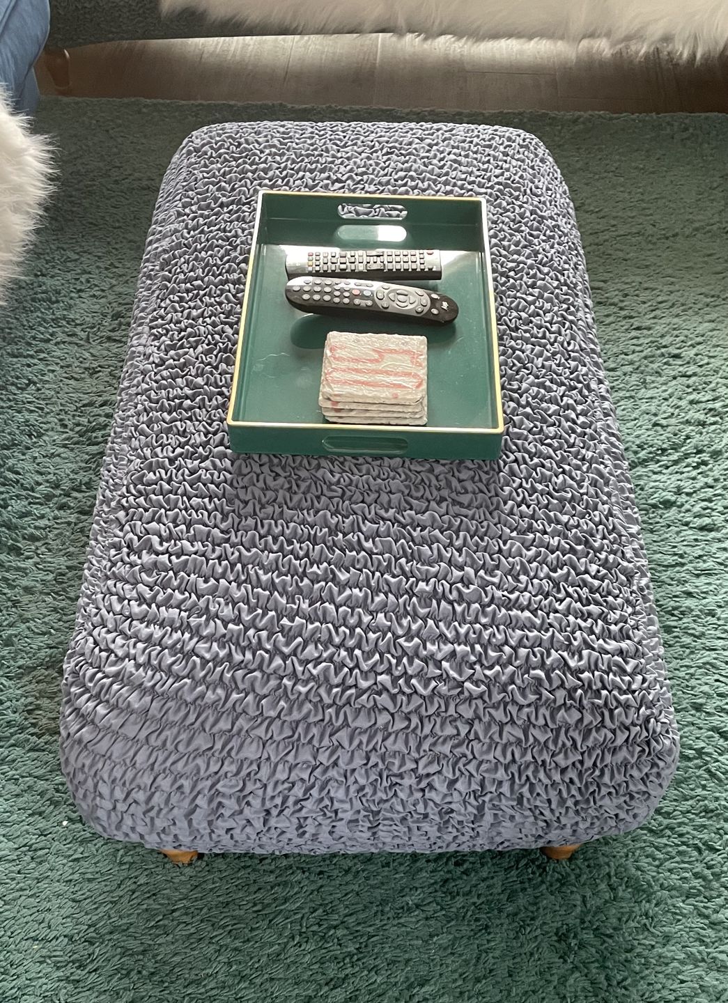 Customer photo review of Footstool Cover - Blue Microfibra