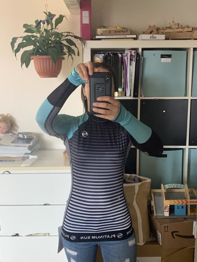 Customer photo review of Long Sleeve Swim Shirt for Women UPF 50+ | Stripes - Turquoise