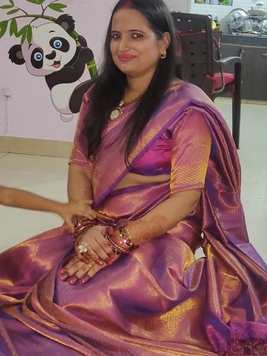 Customer photo review of Wine Purple Woven Kanjivaram Saree - Special Wedding Edition