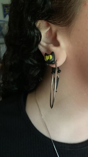 Customer photo review of Black Cat Earrings