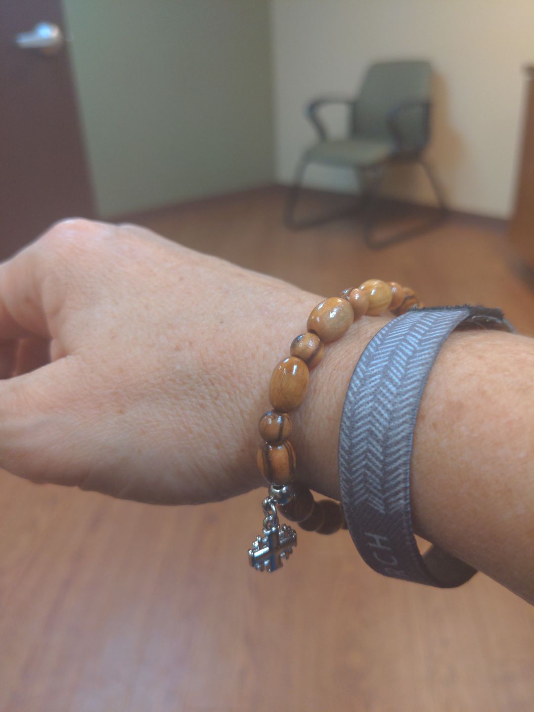 Customer photo review of Olive Wood Beads Bracelet with Pendant - Holy Land Bracelets