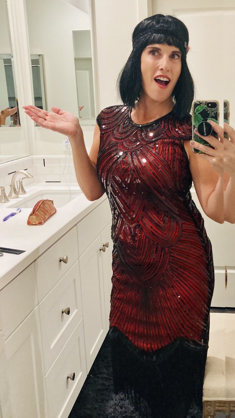Customer photo review of 1920s Red & Black Beaded Mable Flapper Dress
