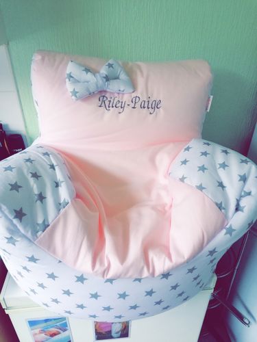 Customer photo review of Personalised Pink And Grey Star Bean Bag Chair