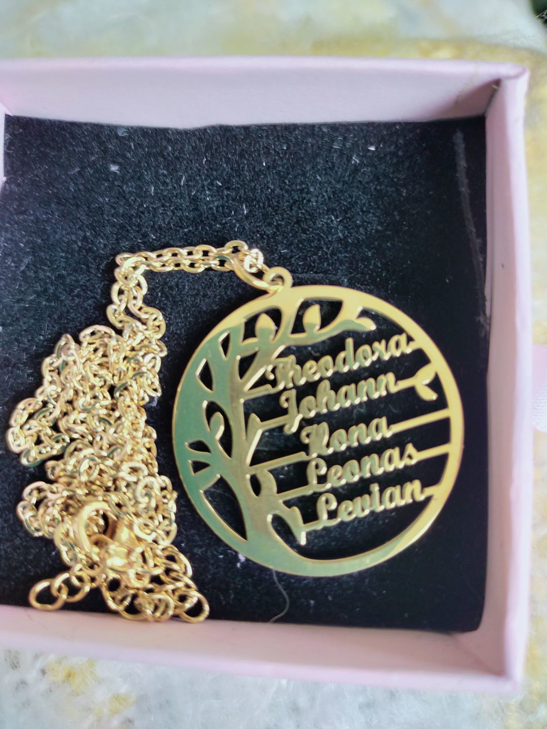 Customer photo review of Tree Of Life Necklace With Engraved Names