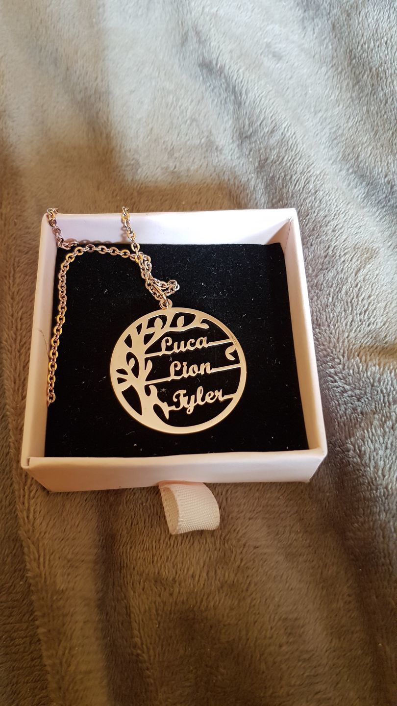 Customer photo review of Tree Of Life Necklace With Engraved Names