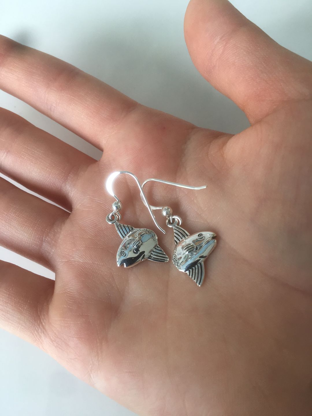 Customer photo review of Hook Earrings Sun Fish Mola Mola: 925 Real Sterling Silver