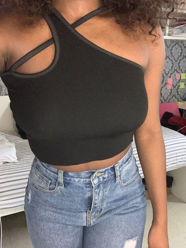 Customer photo review of Jules Asymmetrical Ribbed Crop Top