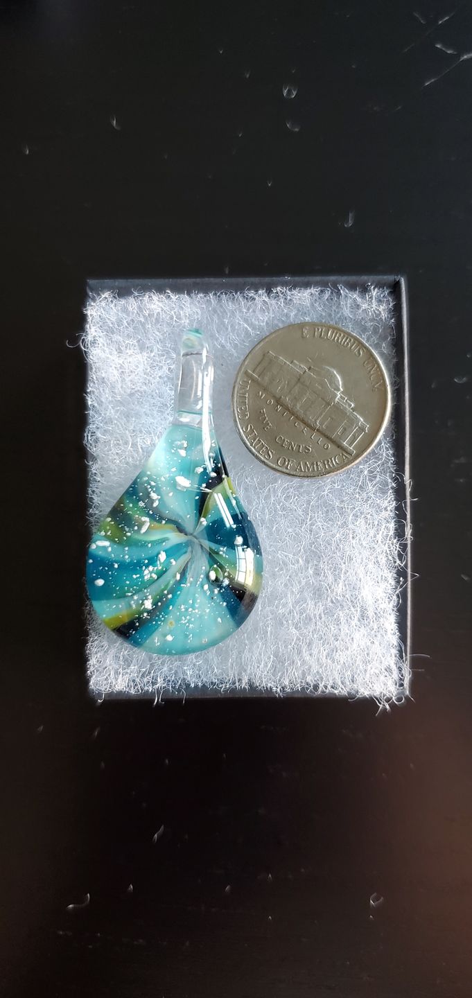 Customer photo review of Ocean Sunset Pendant with Infused Cremation Ashes