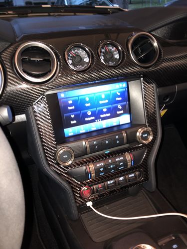 Customer photo review of DynaCarbon™️ Carbon Fiber LHD Full Multimedia Console Frame Trim Overlay for Ford Mustang 2015-2021