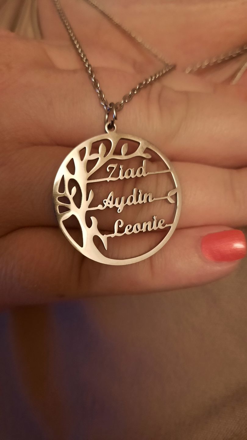 Customer photo review of Tree Of Life Necklace With Engraved Names