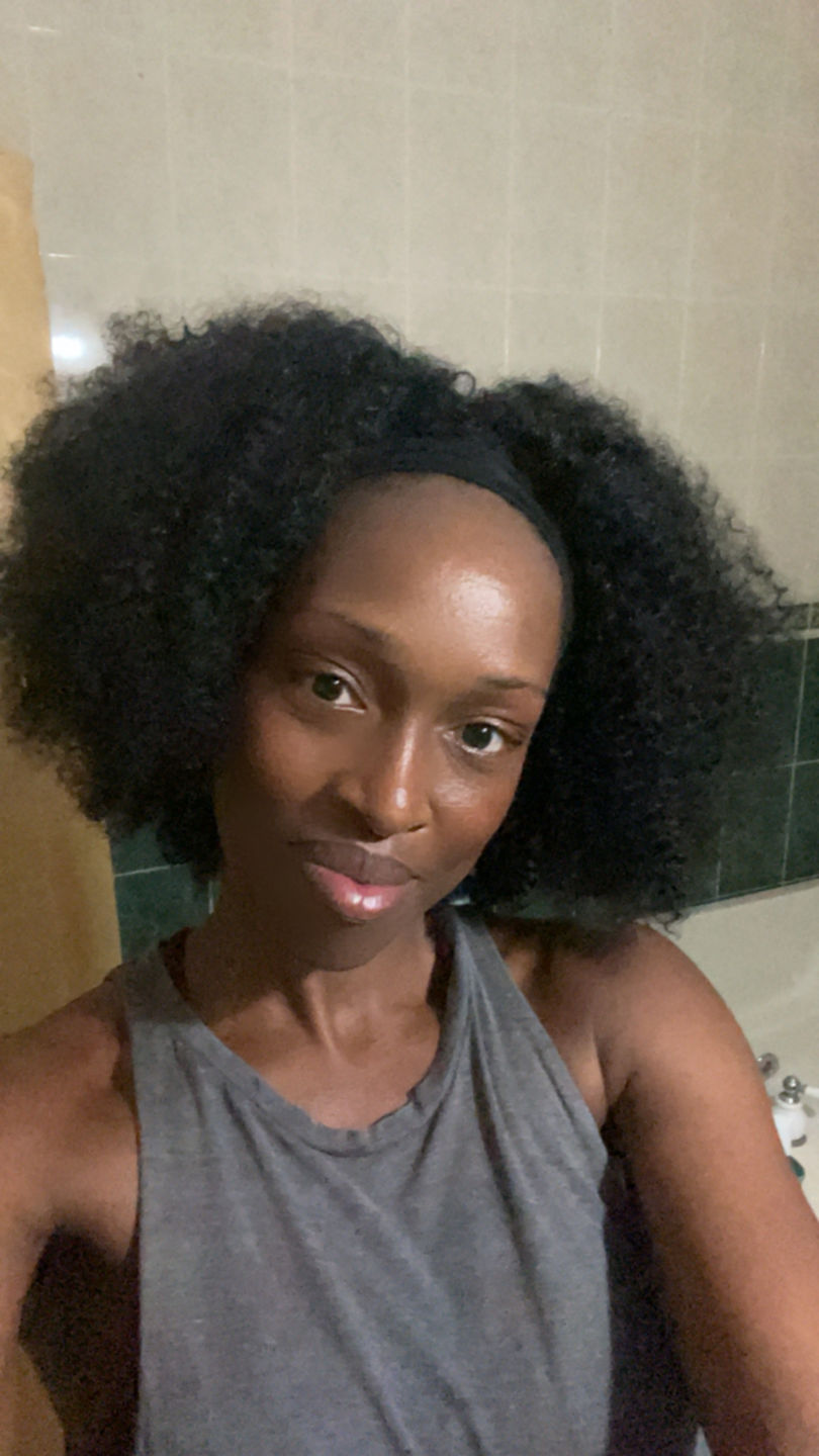 Customer photo review of Ashley Kinky Curly Human Hair Headband Wig