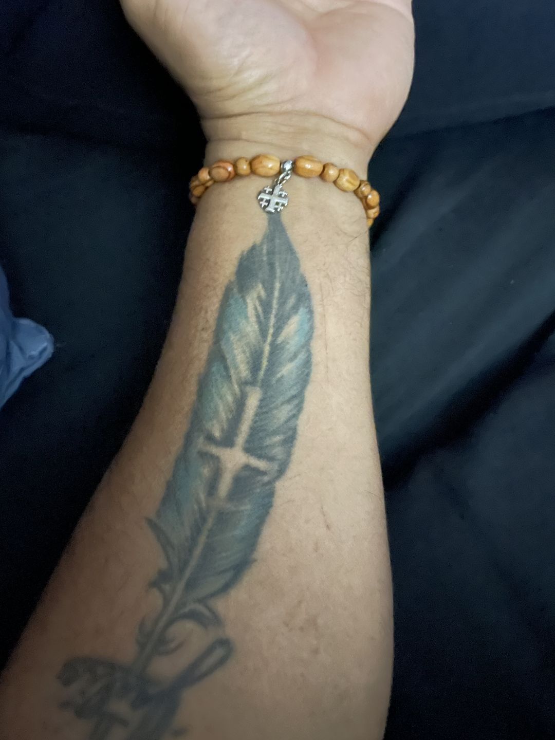Customer photo review of Olive Wood Beads Bracelet with Pendant - Holy Land Bracelets