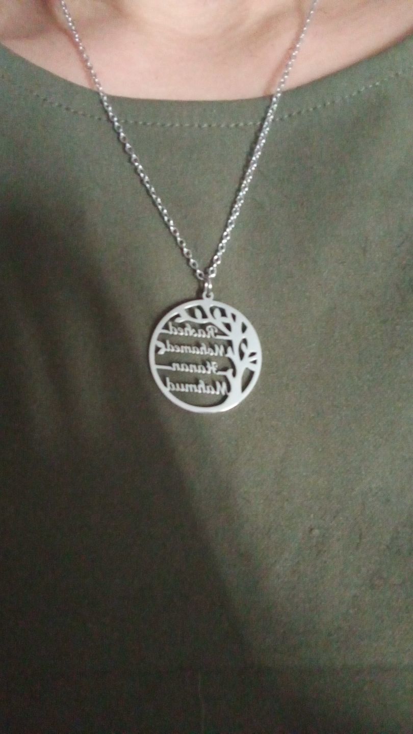 Customer photo review of Tree Of Life Necklace With Engraved Names