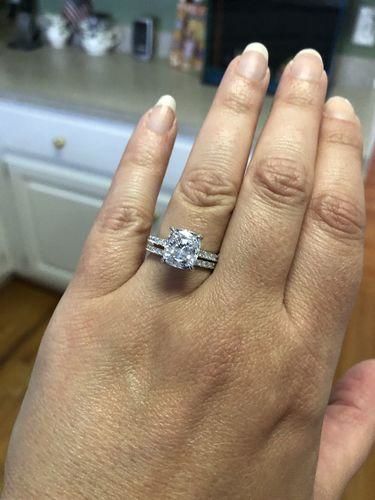 Customer photo review of S925 Classic 3.0 Carat Cushion Cut White Sapphire Wedding Set In Sterling Silver