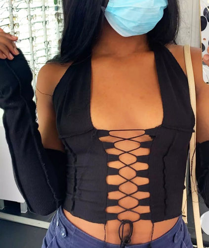 Customer photo review of Nothing To Hide Lace Up Top