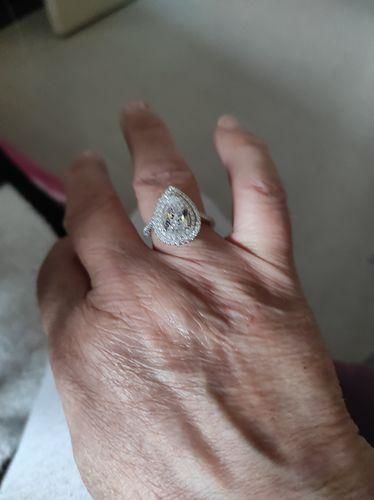 Customer photo review of Louily Double Halo Pear Cut Engagement Ring In Sterling Silver