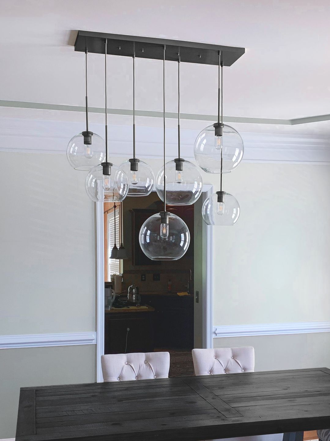 Customer photo review of Modern 7-Light Sculptural Glass Globe Pendant Chandelier