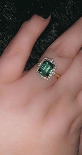 Customer photo review of S925 3.0Ct Emerald Cut Green/Red/Blue Stone Halo Engagement Ring Vintage Ring