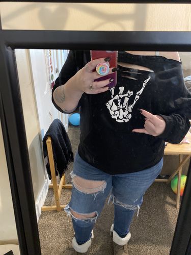 Customer photo review of 153 - Regret Wide Neck Sweatshirt