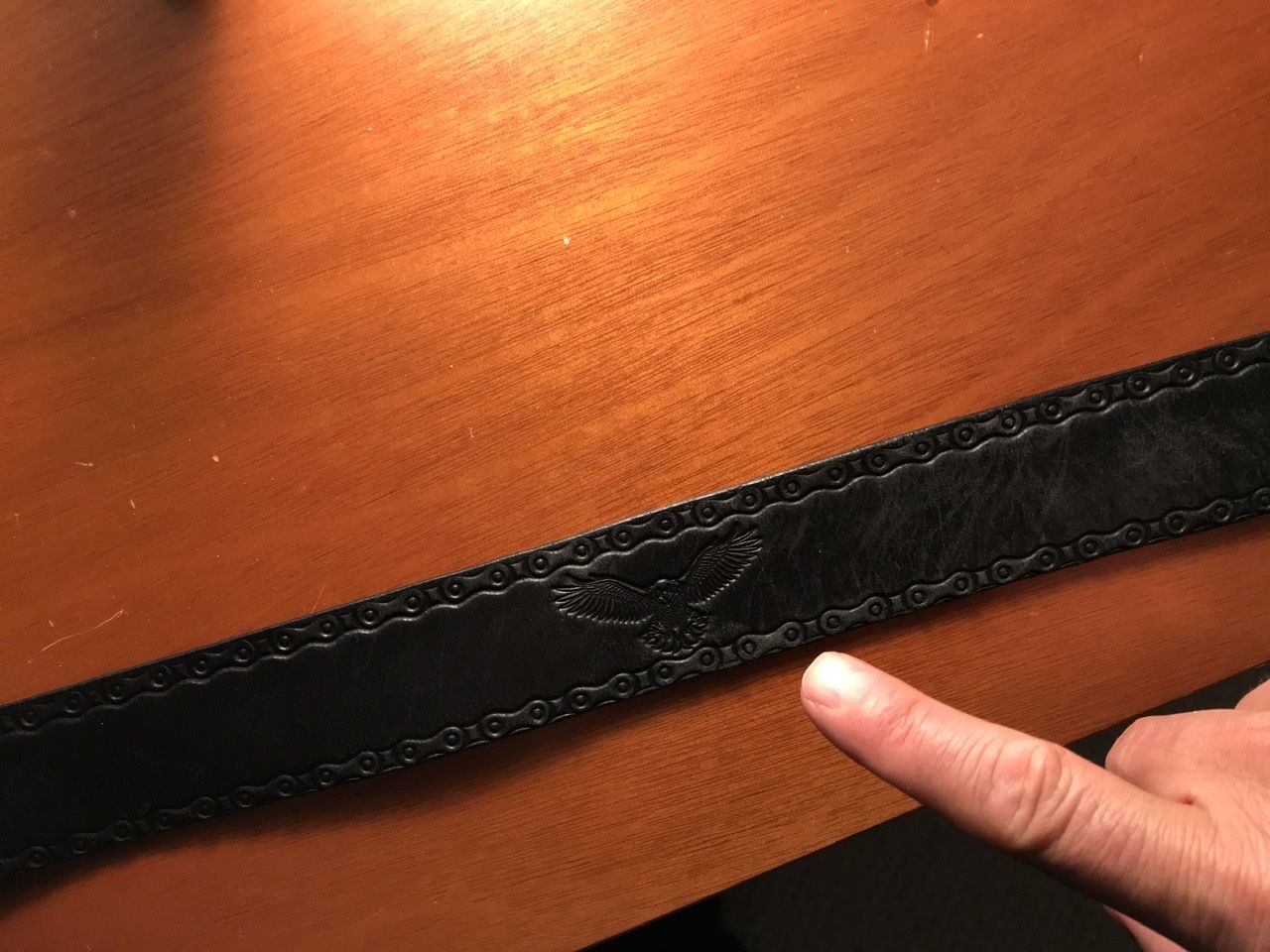 Customer photo review of The Eagle Belt - Brown Embossed 100% Real Leather Belt Made in Canada