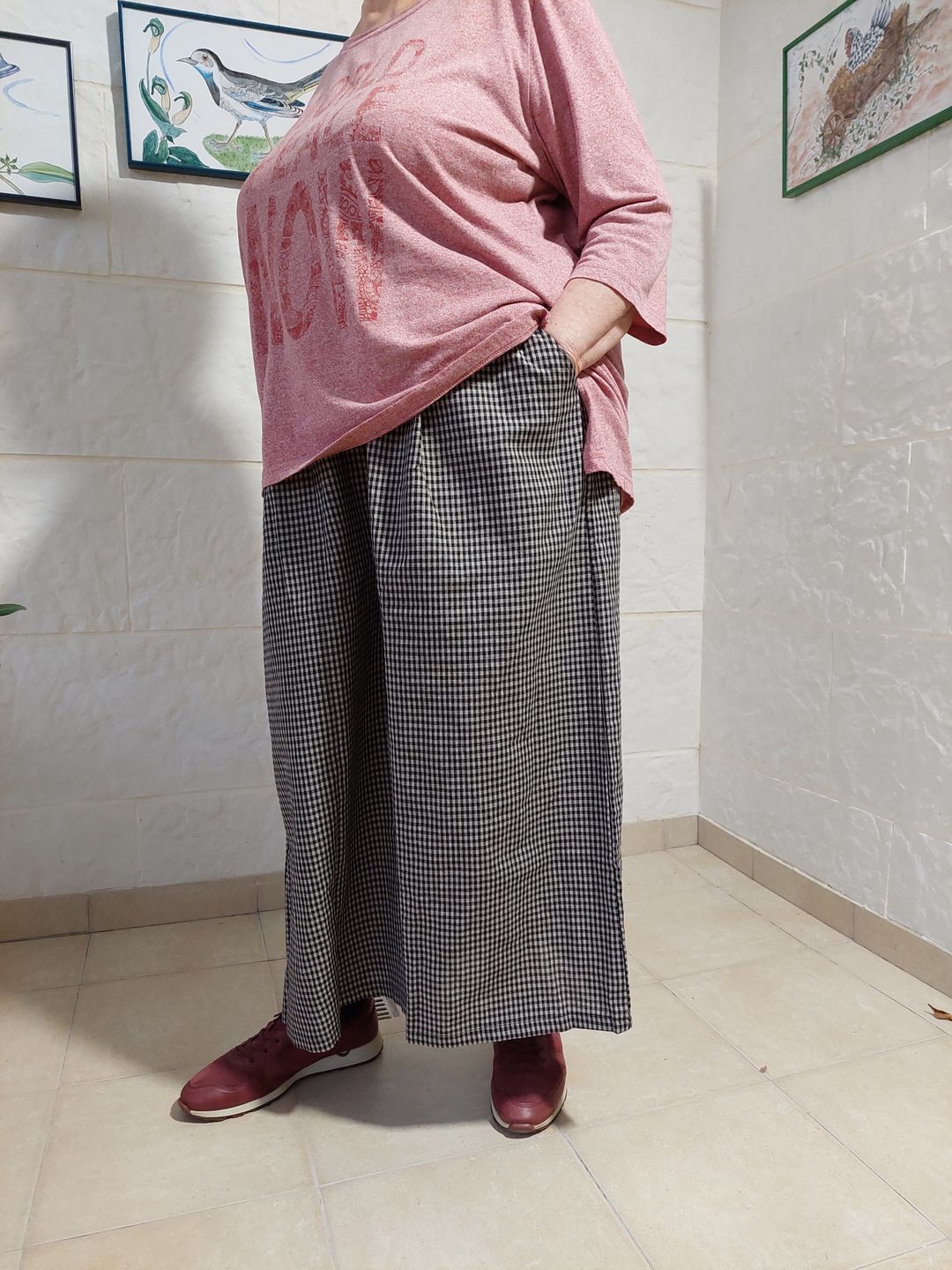 Customer photo review of Plus Size- Buykud Hand-Made Plaid Linen  Wide Leg Pants
