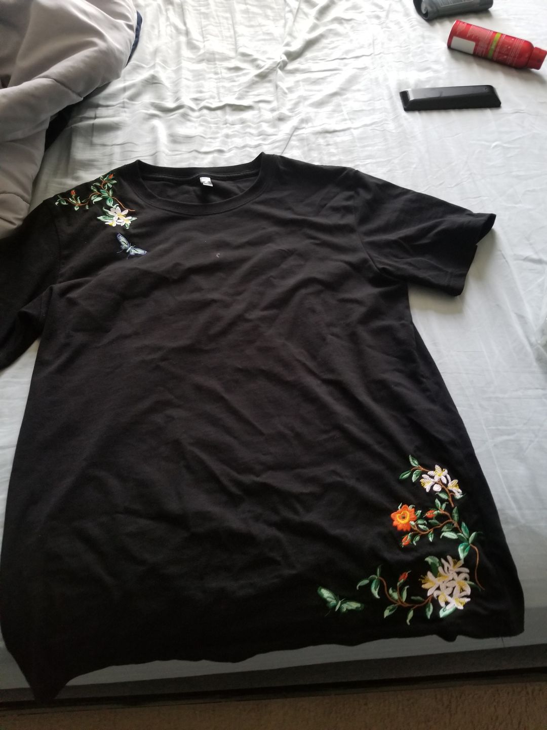 Customer photo review of Butterfly & Crane Embroidery T-shirt