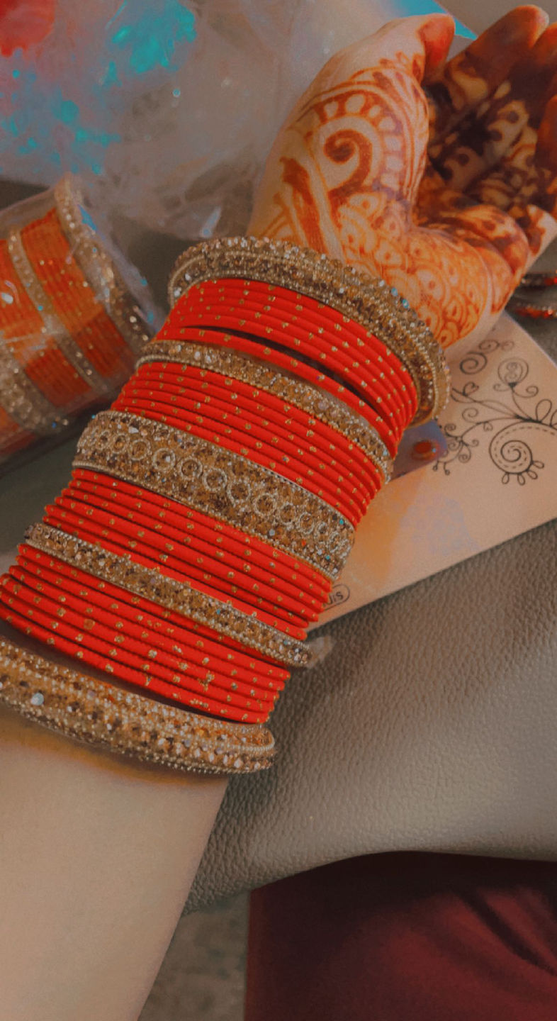 Customer photo review of Rhinestone & Dotted Bangles in Red
