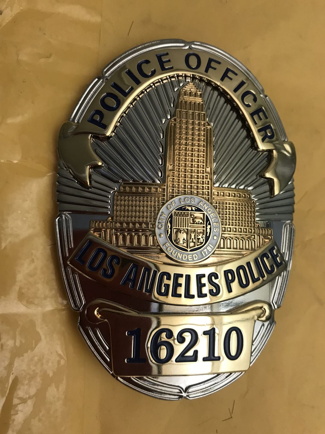 Customer photo review of LAPD Los Angeles Sergeant Police Badge Solid Copper Replica Movie Props With Number 1216