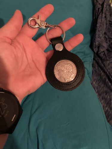 Customer photo review of Leather AA Medallion Keychain Holder - Sobriety Chip/Coin/Token Holder - Black/Silver