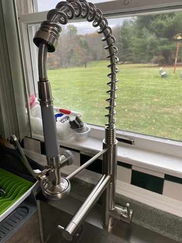 Customer photo review of Klempner Professional Pull Down Spray Dual Handle Swivel Spout Kitchen Faucet